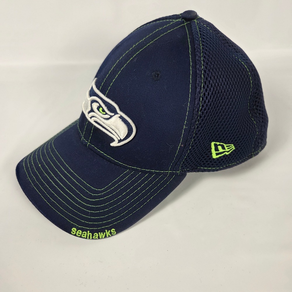 New Era Seattle Seahawks NFL 39THIRTY Stretch Fit Mesh Hat M/L Navy Blue
